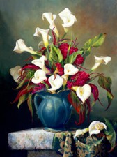 Ceramic Backsplash Tile Mural Floral Kitchen/Bathroom - Callas with Cockscomb