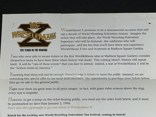 WWF/WWE ORIGINAL POSTER - VINTAGE ORIGINAL WRESTLEMANIA X TICKET ORDER FORM *WWF - Picture 6 of 22