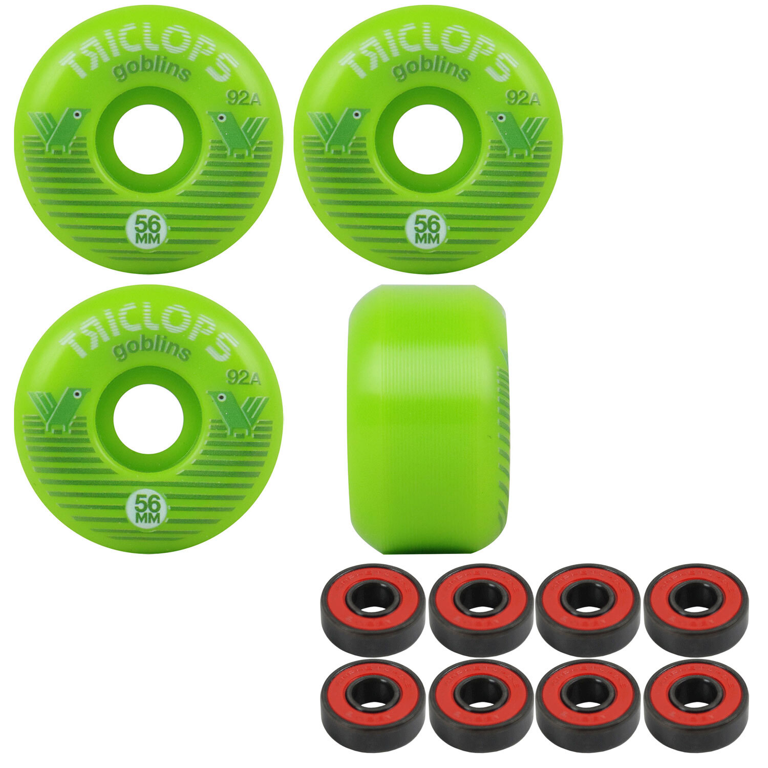 Triclops Skateboard Wheels Goblin 56mm 92A with Abec 5 Bearings