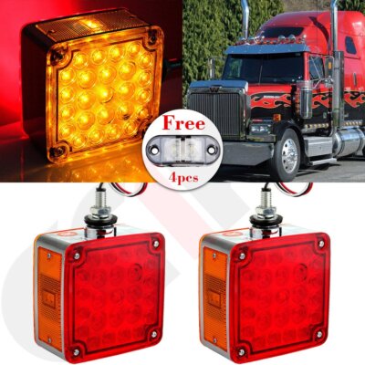 Pair square double face 52 led  break turn side marker amber red + free light
