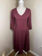 Pact Womens Pink Organic Cotton 3/4 Sleeve Dress Large Feminine Preppy Cottage