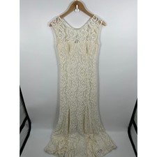 Vintage Betsy Adam Womens Wedding Dress 6 Ivory A Line Sheer Lace Roses Feminine