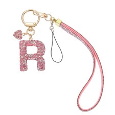 Initial Letter Keychain for Women Bling Letter A-Z Key Chain Charm Pink-R