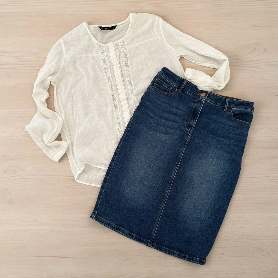 M&Co jeans pencil skirt size 10+free ZARA top Excellent Condition - Image 1 of 3