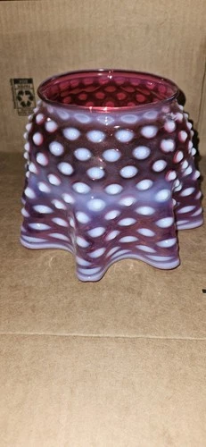 vintage Fenton Art Glass cranberry hobnail opalescent ruffled vase.