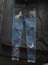 Monsoon Girls Embroidered Patch Denim Skinny Jeans Blue Unicorn Butterfly Age 11