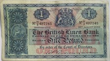 1958 The British Linen Bank £1 One Pound Banknote H/3