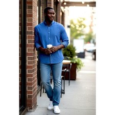 Ted Baker Endurance Men's Blue Pinstripe Button Down Dress Shirt Floral Trim