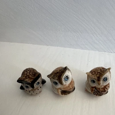 Lot De 3 Chouettes En Céramique, Figurines Décoratives - Photo 1/4