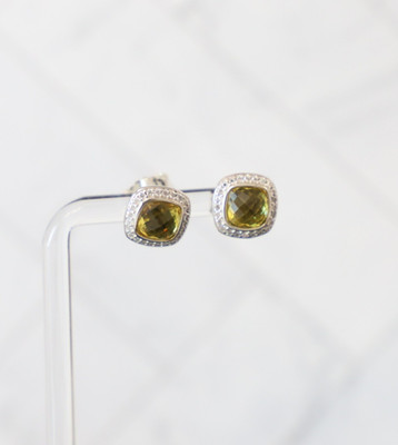 David Yurman 7mm Albion Stud Earrings Lemon Citrine and Pavé Diamonds
