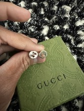 Gucci Interlocking GG Silver Stud Earrings Butterfly Back for Lobe