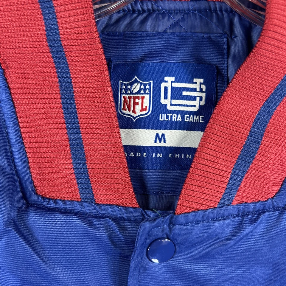 Chaqueta New York NY Giants Para Hombres Mediana Azul Rojo Edredón Bombardero Universitario A Presión NFL NUEVA Foto 4 de 4