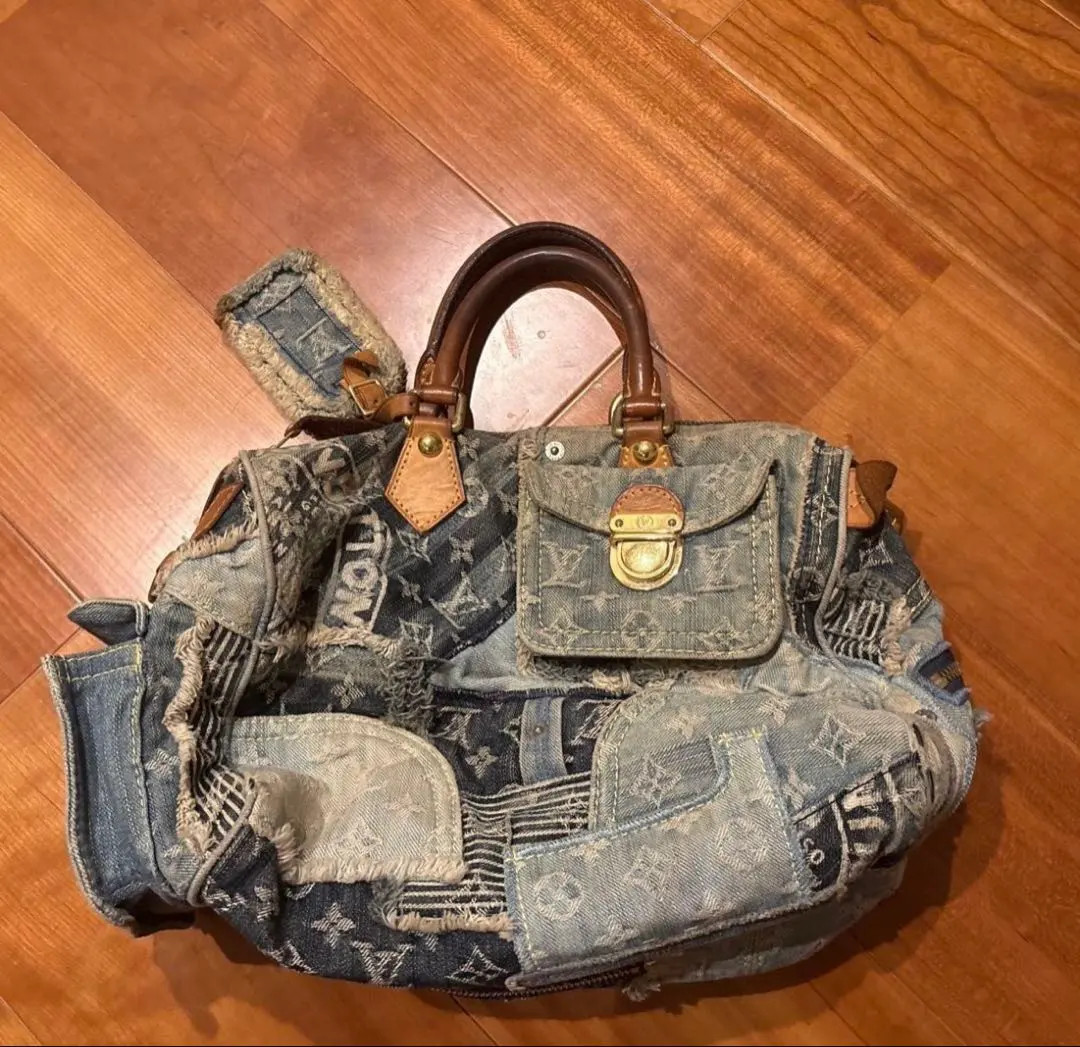 LOUIS VUITTON Monogram Denim Patchwork Speedy 30 Bag Blue
