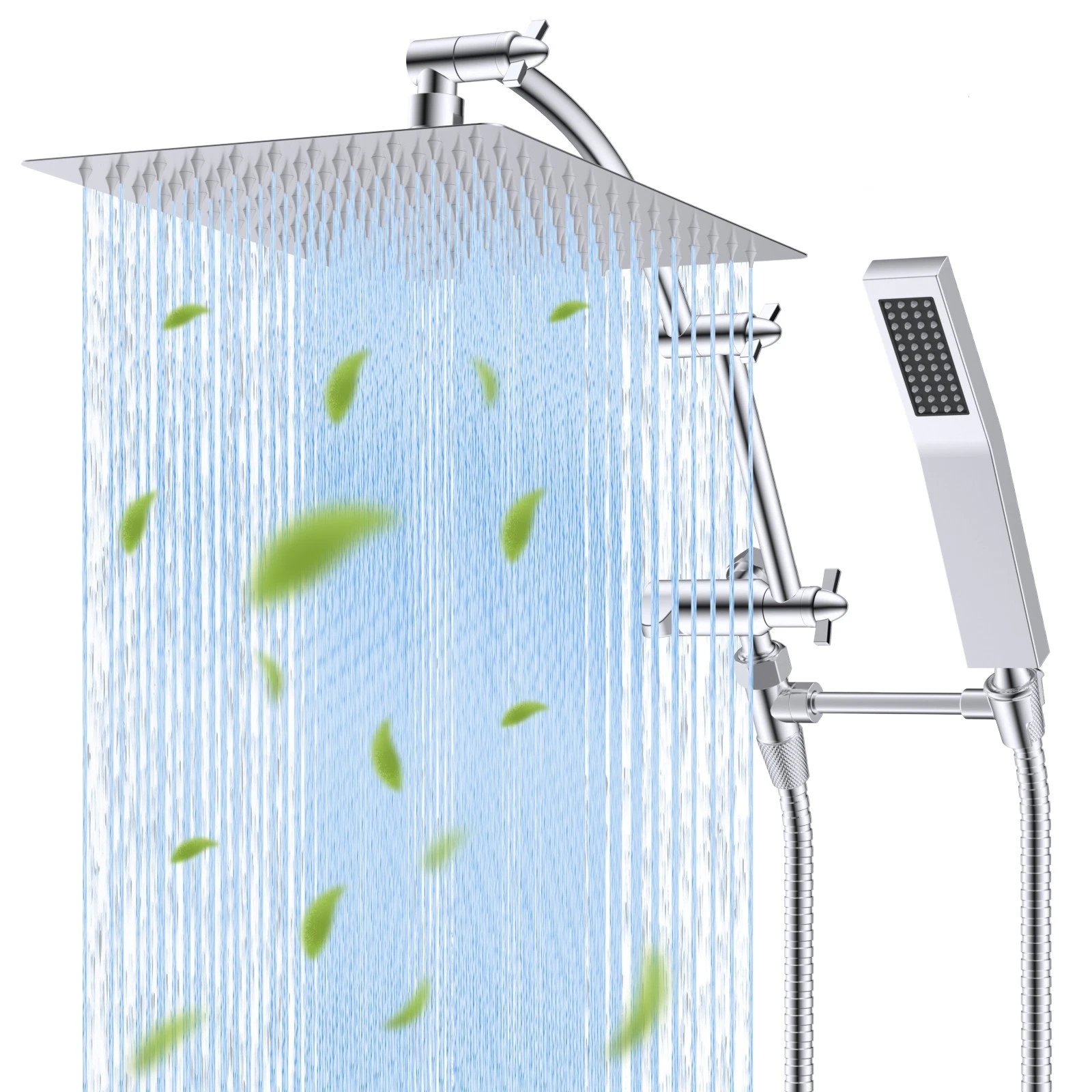12x10'' High Pressure Rainfall Shower Head Combo with Handheld Spray Chrome