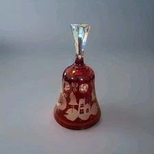 Vintage Bohemian Czech Glass Ruby Red Dinner Bell 5 1/2  Tall