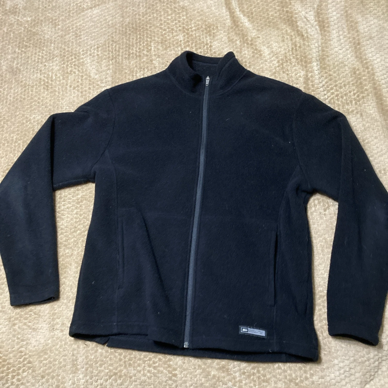 REI Fleece Jacket Full Zip Mens Size Large Black Polartec Pockets Warm