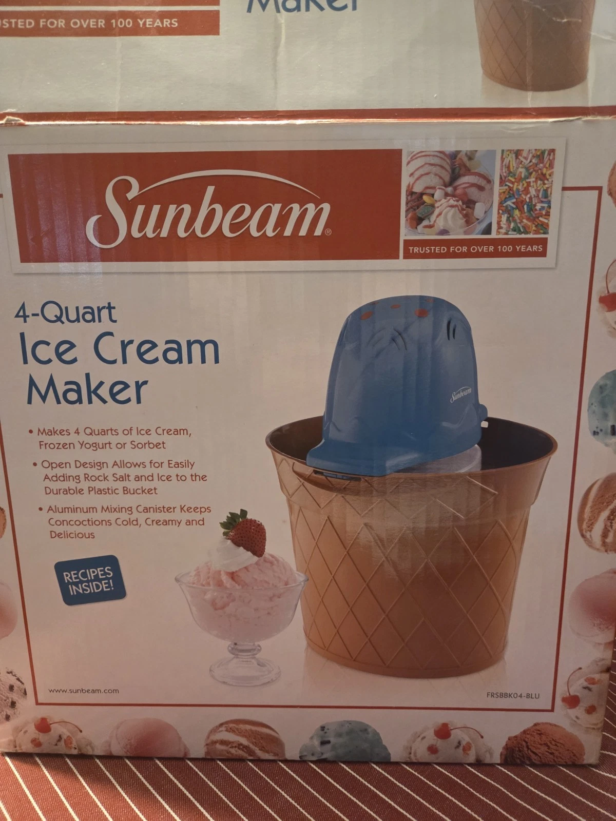 Sunbeam 4 Quart Ice Cream Maker 151994 In Box Used Once, Works!