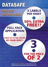 75  Datasafe CD DVD Gloss Full Face 3UP Labels