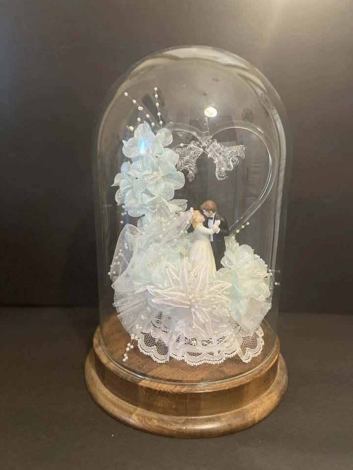 🚩Eleg 1970 corazón soplado a mano campanas boda novia y novio boda pastel adorno 11x7,5 Foto 3 de 4