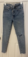 Free People We The Free Button Fly Distressed Raw Hem Jeans Size 25 x 28