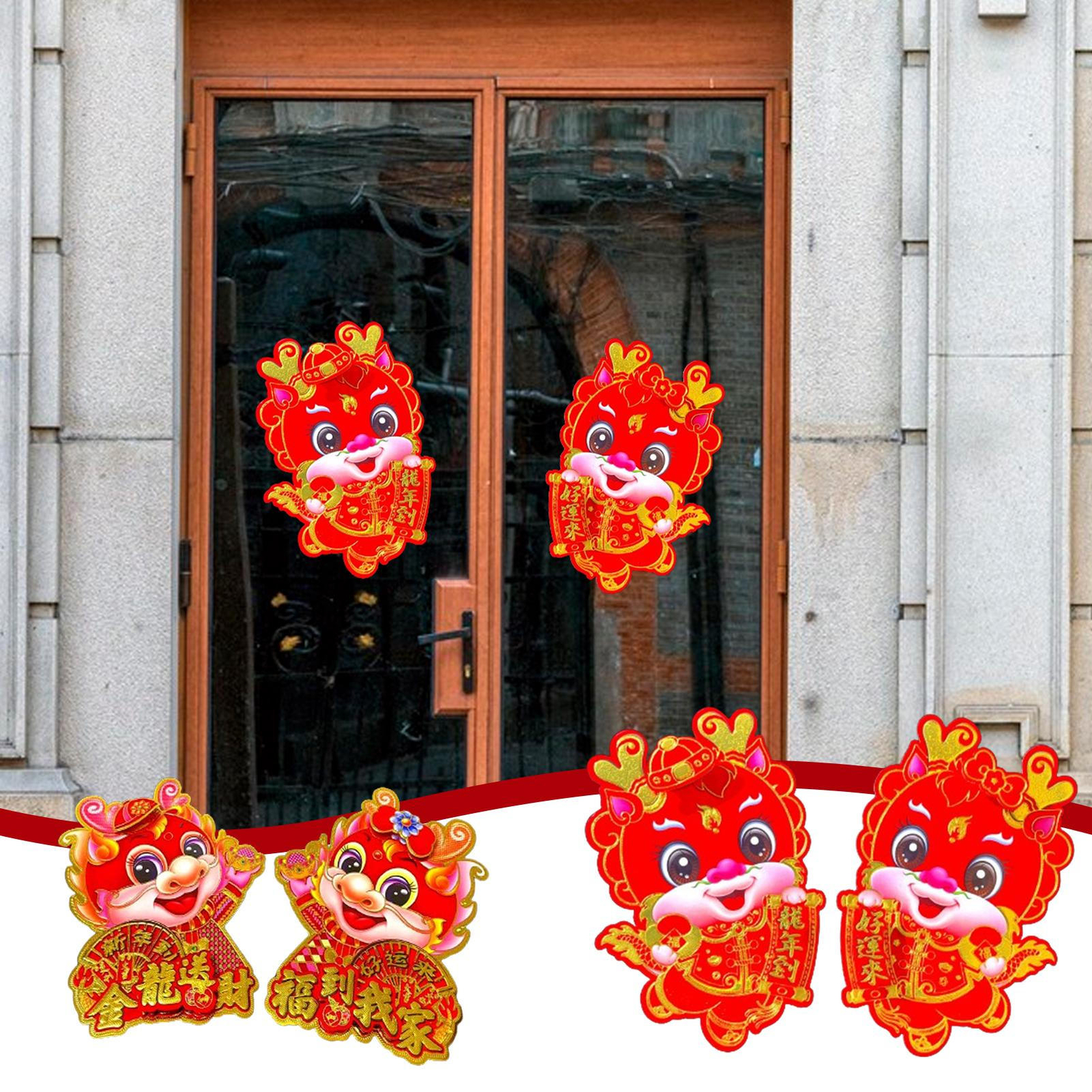 1 Pair Spring Festival Door Window Decoration Chinese Year of Dragon Decoration