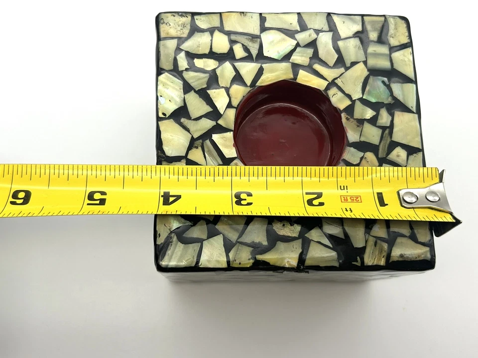 2- Candelabro Cuadrado con Cáscara de Abulón Art Deco Deco Deco Deco Deco Deco Deco con Luz de Té Inusual Foto 4 de 4