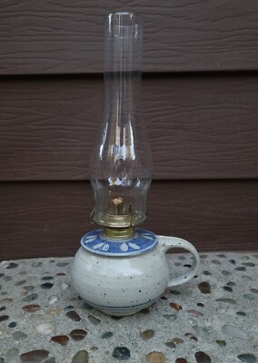 P&A RISDON MFG CO Oil Kerosene Pottery Lamp EAGLE Burner Glass Chimney Signed