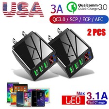2Pcs 3 Port Fast Quick QC 3.0 USB Hub Wall Charger Power Charge Adapter US Plug