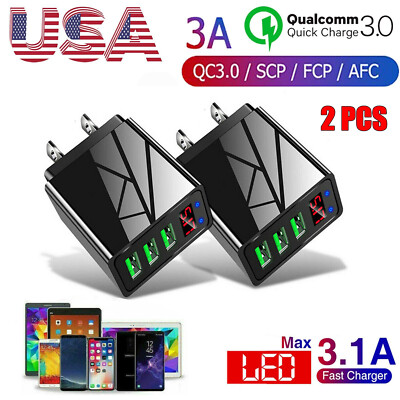 2Pcs 3 Port Fast Quick QC 3.0 USB Hub Wall Charger Power Charge Adapter US Plug