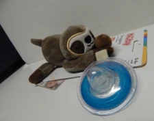 Nuby Snuggleez Pacifier Silicone Plush Brown Sloth Holder Small 0-6 Months NEW