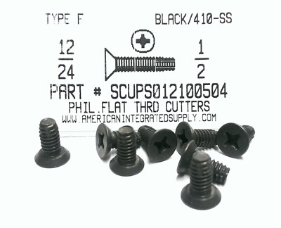 #12-24x1/2 Undercut Flat Ph Thread Cutting Screws Type F 410SS Black Oxide (250)