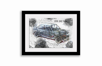 Line Tech Zeichnung BMW 2002 Turbo Cutaway Kunst Poster Druck