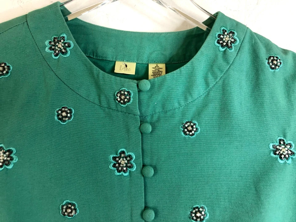 Blusa Anthropologie Lithe Bordada Con Cuentas Peplum Abotonada Top Forrada Talla 6 Foto 3 de 4