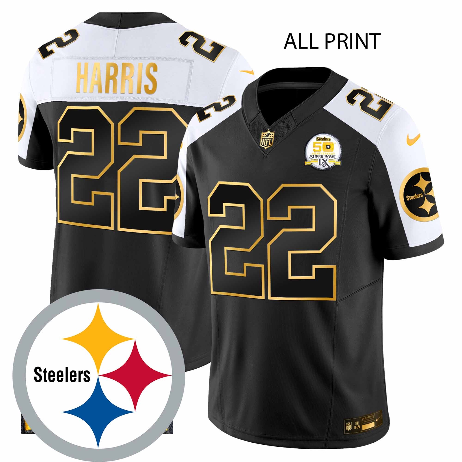 SteelersxPittsburgh #22 NajeeHarris 50th Anniversary of SuperxBowl IX-All Print