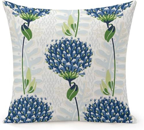 Stylish Blue Flower White Check 20x20 Throw Pillow with Blueflowerwhite Accent Design
