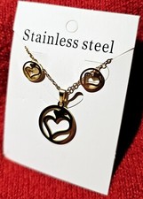 Set Gold Plated Stainless Steel Jewelry Necklace Heart Pendant Earrings Set