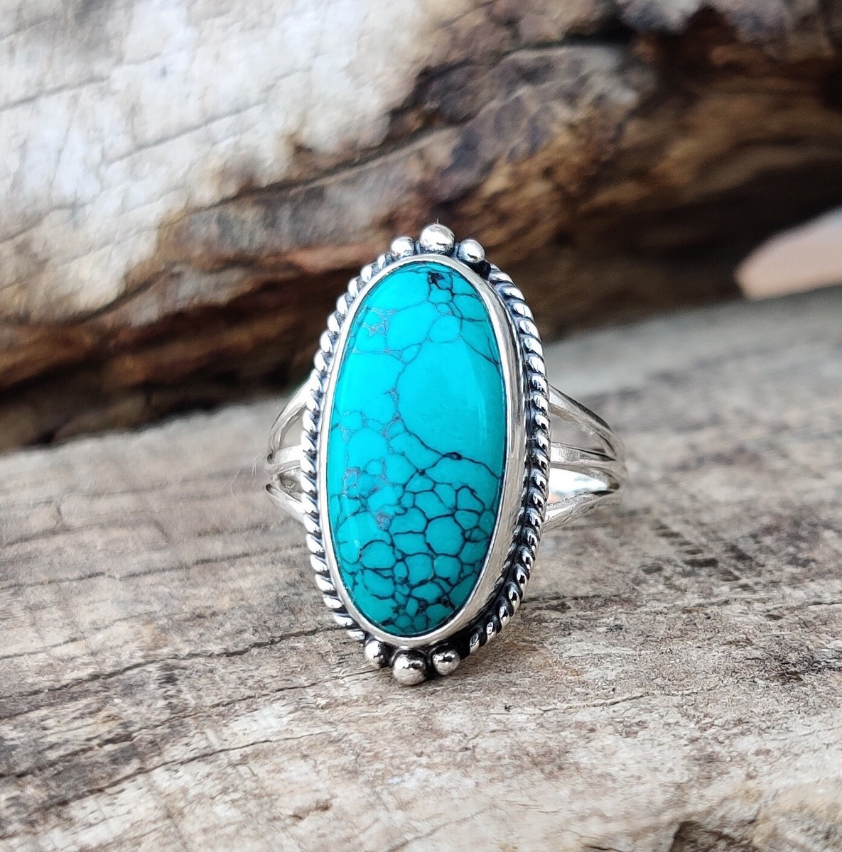 Turquoise Ring 925 Sterling Silver Oval Gemstone Handmade Jewelry
