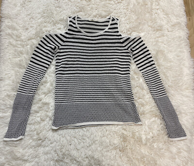 Rag & Bone Jean Black White Stripe Crochet Knit Top - Cut Out Cold Shoulder S