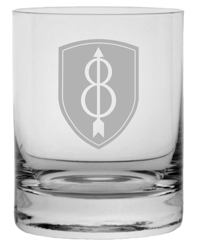 8th Infantry Division Military Etched 11oz Crystal Whisky Rocks Glass  -image