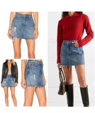 New GRLFRND Women Eva Distressed Denim Mini Skirt Made In USA SZ 27