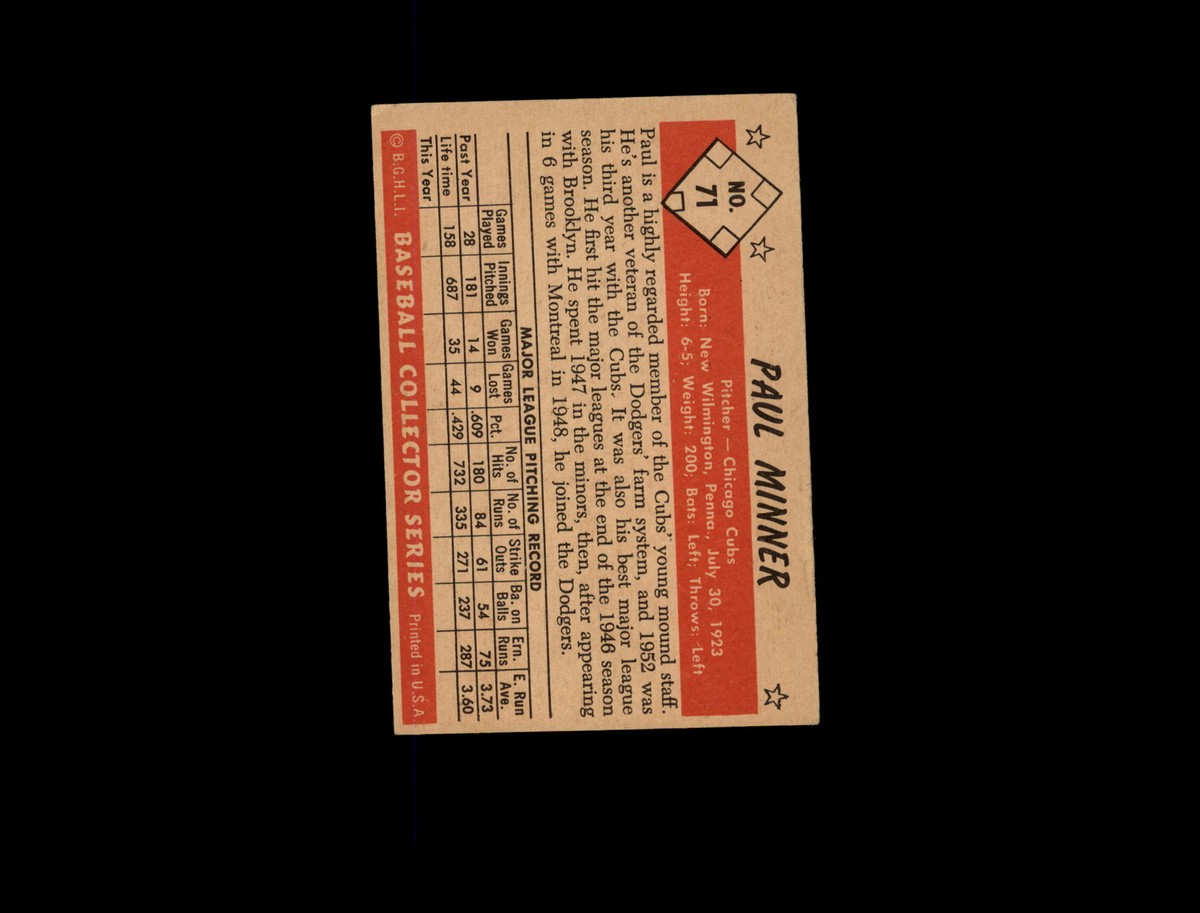 1953 Bowman Color 71 Paul Minner VG-EX #D995481 | eBay