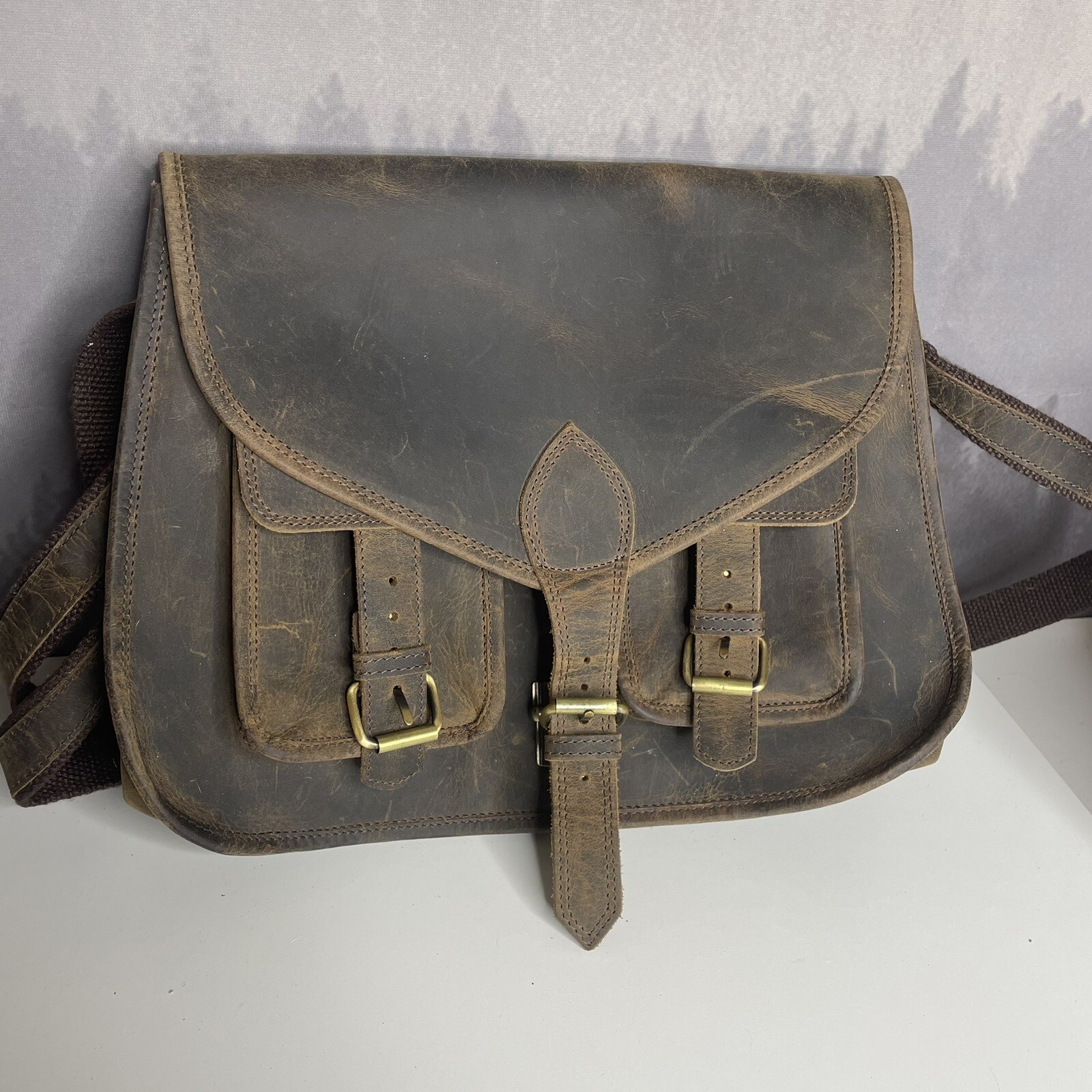 KomalC Brown Leather Saddlebag Crossbody Brown Distre… Gem