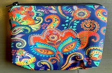 Vibrant Boho Ethnic Paisley Flower Padded Zippered Pouch Cosmetic Travel Bag New