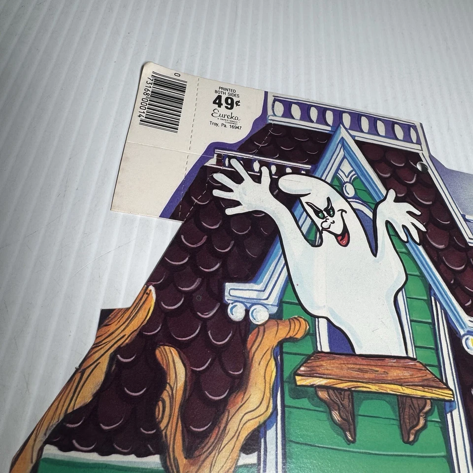 Casa embrujada vintage Eureka Halloween troquelada decoración años 80 dañada Foto 4 de 4