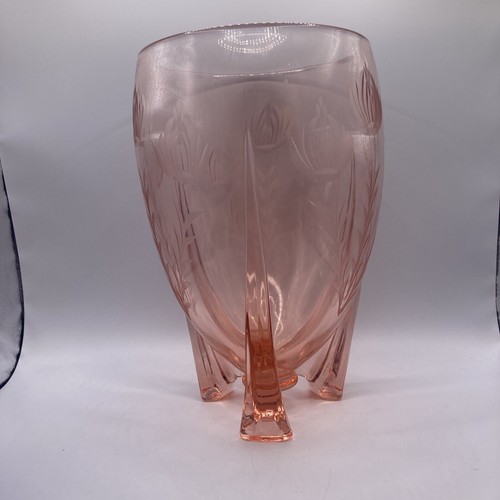 Vintage Art Deco Duncan and Miller Pink W/ Etched Poppy flowers, Rocket Vase - Picture 6 of 20