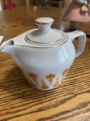 Hollohaza 2 Cup Tea Pot w/ Perculater Orange Poppy Rare Funky 1970s MCM look!