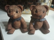 vintage resin Teddy Bear Bookends 1983 GAO Blue Bow Nursery Decor Baby Decor