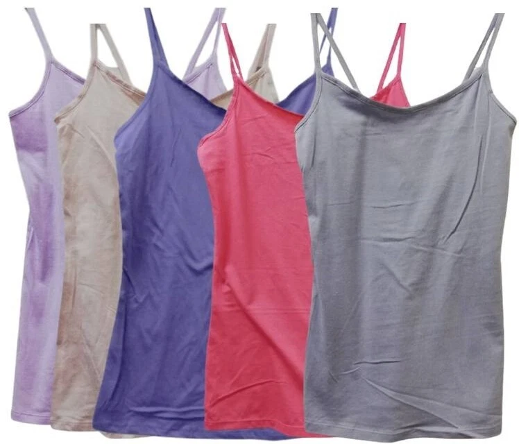 LADIES JERSEY COTTON CAMISOLE TANK TOP VEST UK SIZES 10 ,12, 14 PINK GREY PURPLE - Image 1 of 1