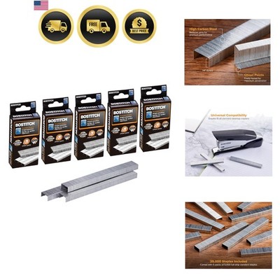 Office  Standard Staples, 1/4'' Length, High-Carbon Steel, 5000 Per Box, 5-Pack
