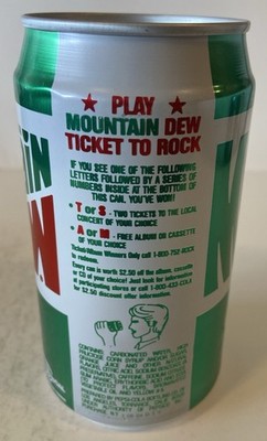 12oz. MTN DEW SODA CAN ( TICKET TO ROCK )EMPTY BOTTOM OPENED 